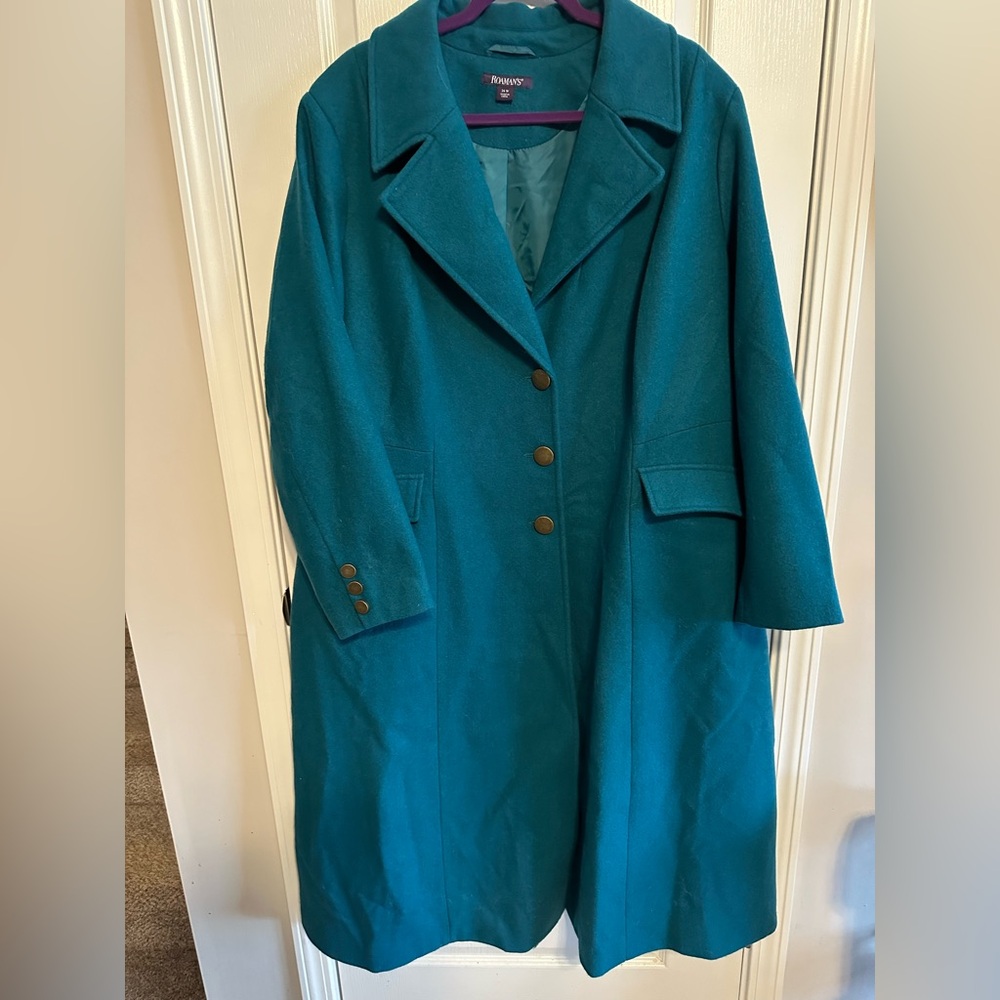 Roaman's Teal Wool Trench Coat